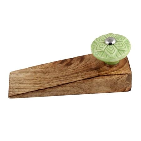 2 Pieces Green Wheel Flower Ceramic Wooden Door Stopper
